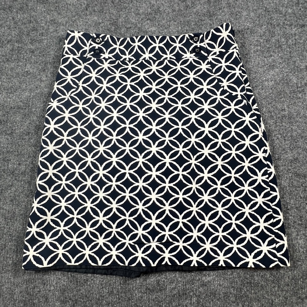 Rafaella Studio Straight Pencil Skirt Womens 8 Navy White Cotton Side Zip Formal